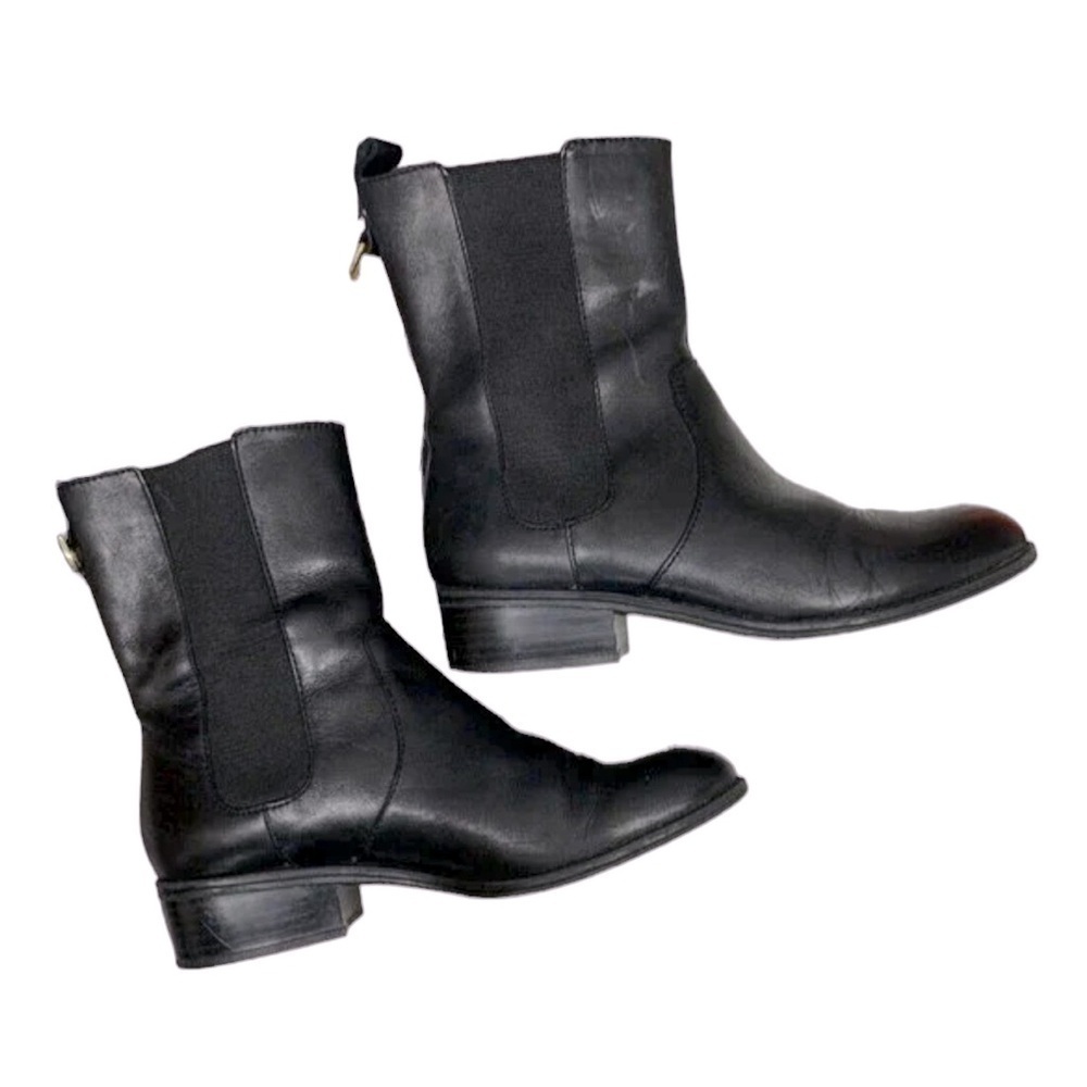 Lauren Ralph Lauren Black Leather Ankle Boots with Gold Buckle Accent - Picture 3 of 9